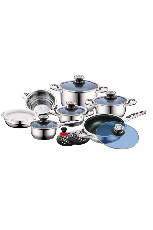 Royal Swiss - Batterie de cuisine 16 pièces en inox / verre