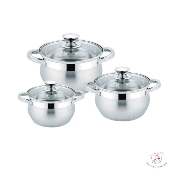 Royal Swiss - Set de 3 casseroles en Inox 3l - 4l et 6L - Belly shape
